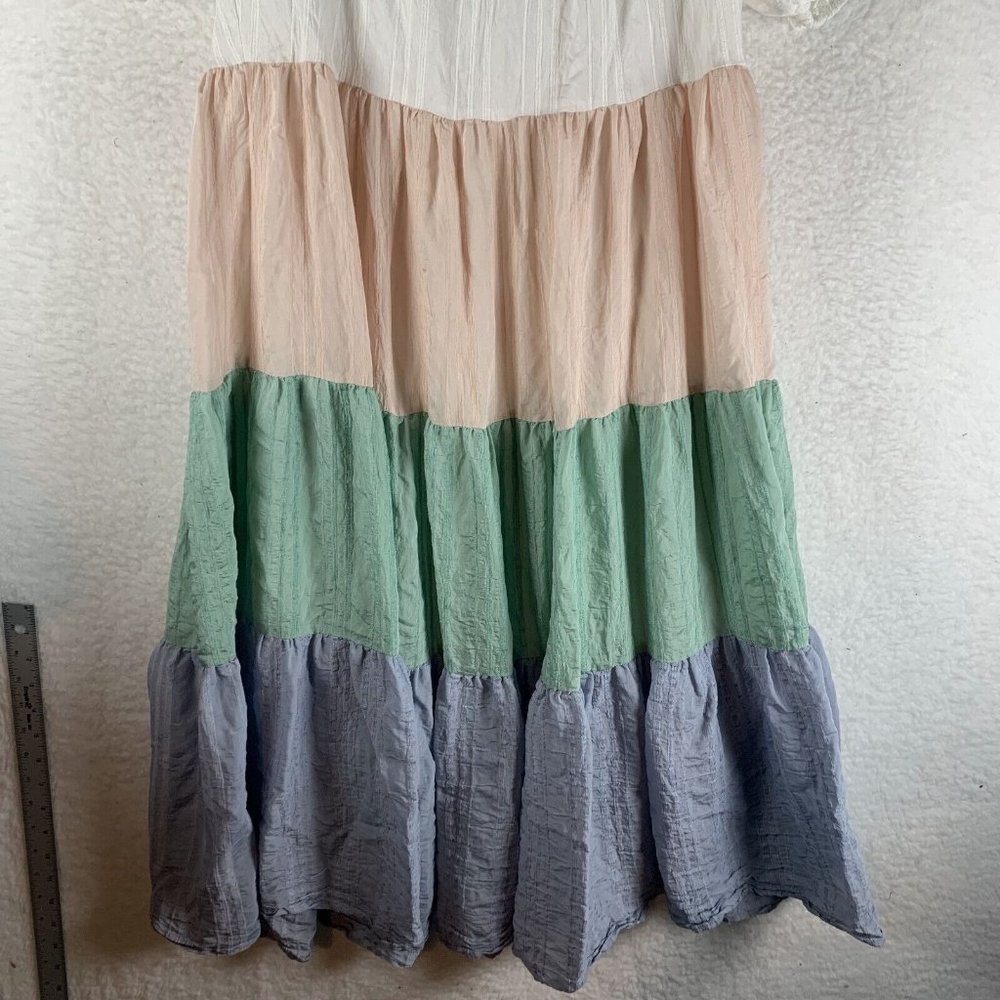Aura Peasant Dress Women's‎ Small Colorblock Tiered Puff Sleeve Midi 7130 - Picture 3 of 8